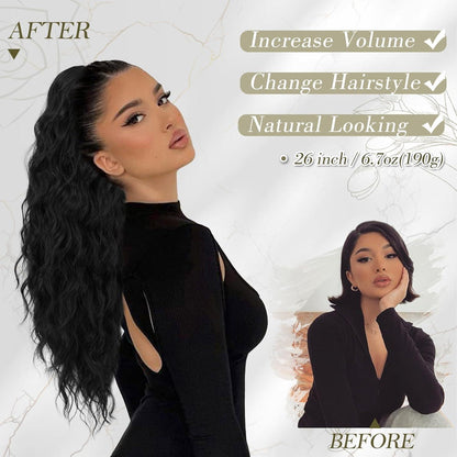 BARSDAR Ponytail Extension Braun 66cm Lang Lockig Wellig Haarverlängerung Synthetik Zopf Extensions