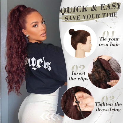 Kupfer Rot 66cm Synthetik Pferdeschwanz Haarteil Damen Lang Lockig Extensions