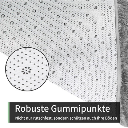 Hochflor Teppich Grau 240x300 – Flauschiger Wohnzimmerteppich Waschbar