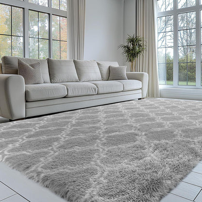 Hochflor Teppich Grau 240x300 – Flauschiger Wohnzimmerteppich Waschbar