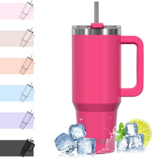 Doppelwandiger Thermobecher 40oz Dunkelrosa mit Griff und Strohhalm