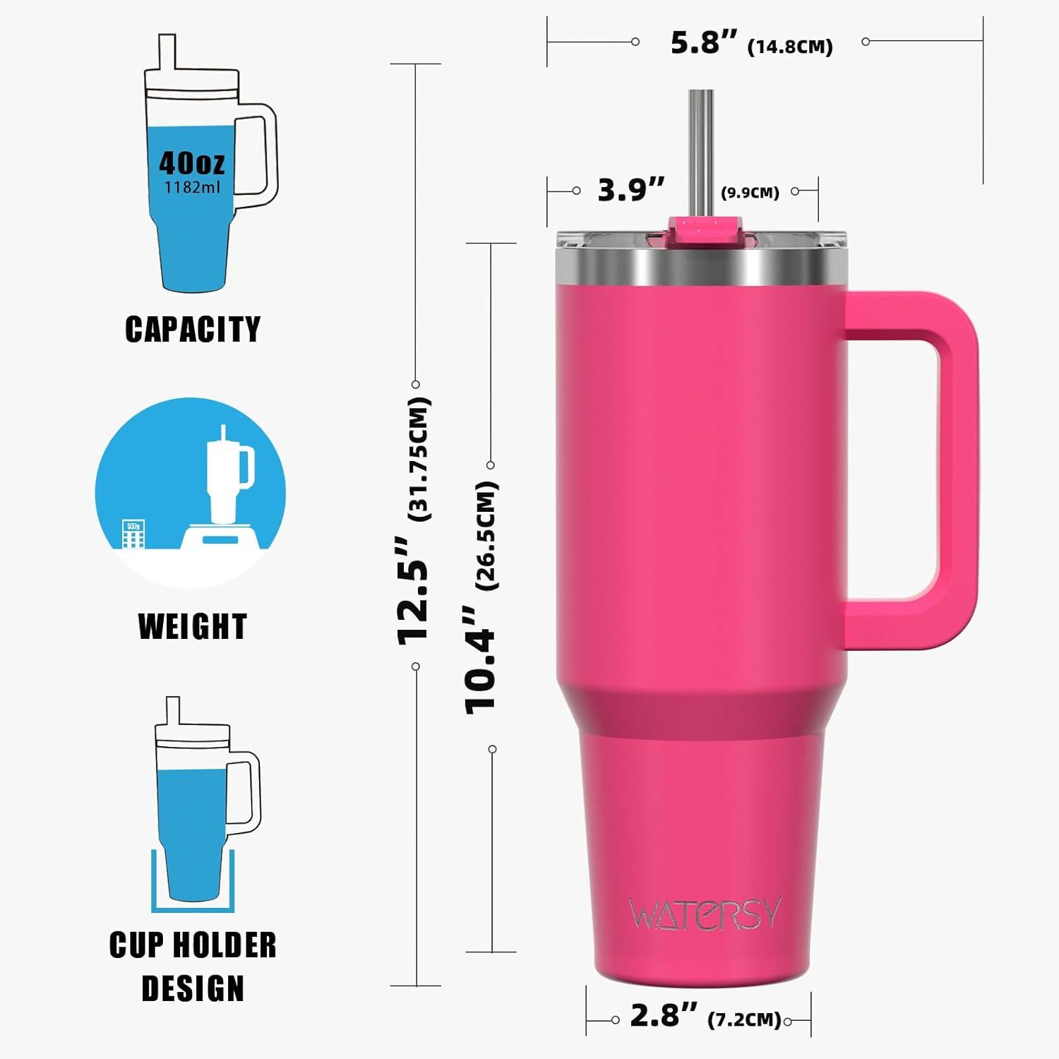 WATERSY 40oz Thermobecher Edelstahl Dunkelrosa Trinkbecher mit Griff