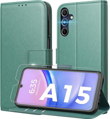 Handyhülle Samsung Galaxy A15 5G PU Leder Klapphülle RFID Grün