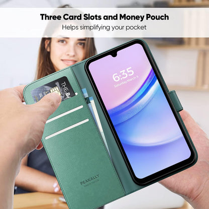 Handyhülle Samsung Galaxy A15 5G PU Leder Klapphülle RFID Grün