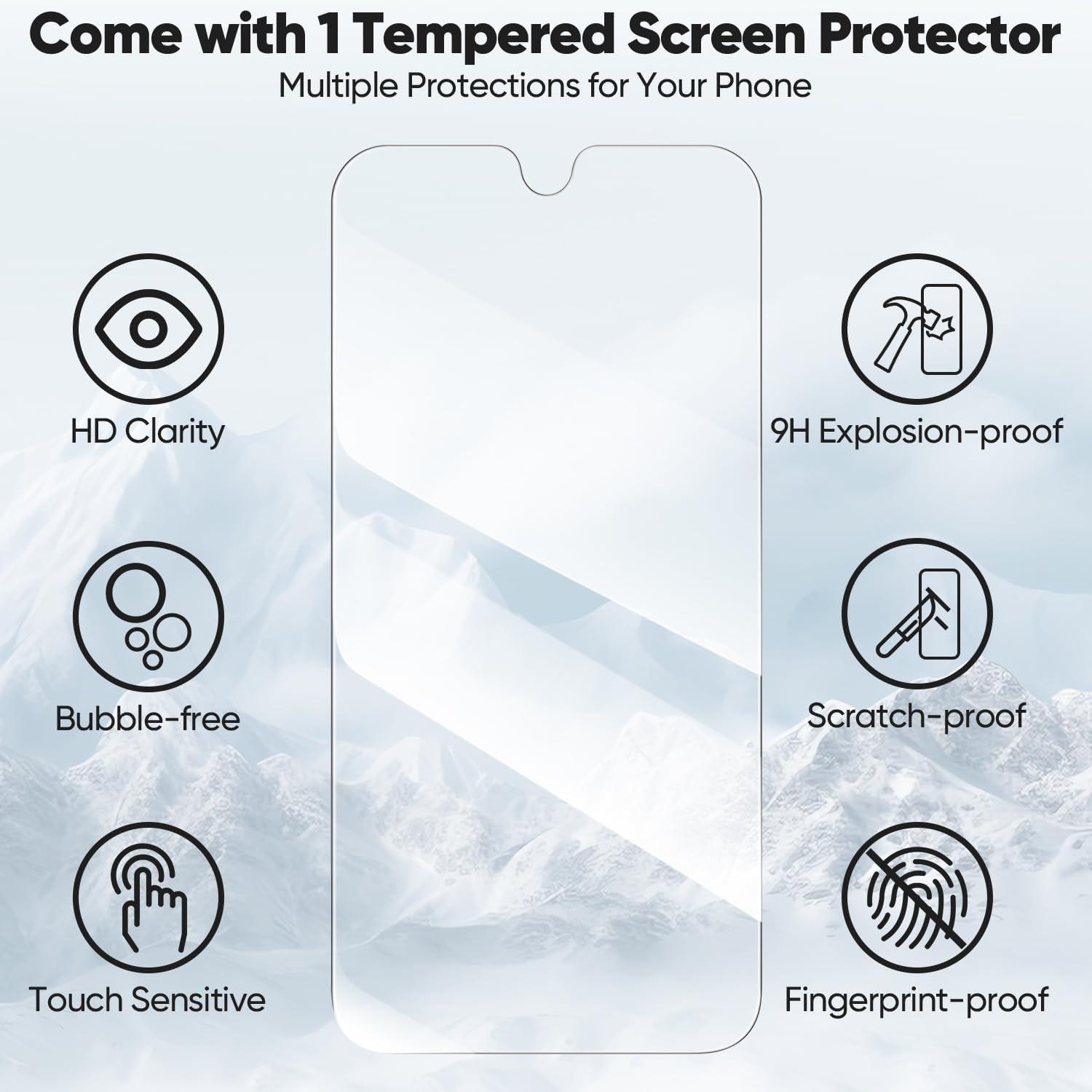 Peakally Samsung Galaxy A15 5G / A15 4G Hülle mit Panzer Schutz Glas - Grün