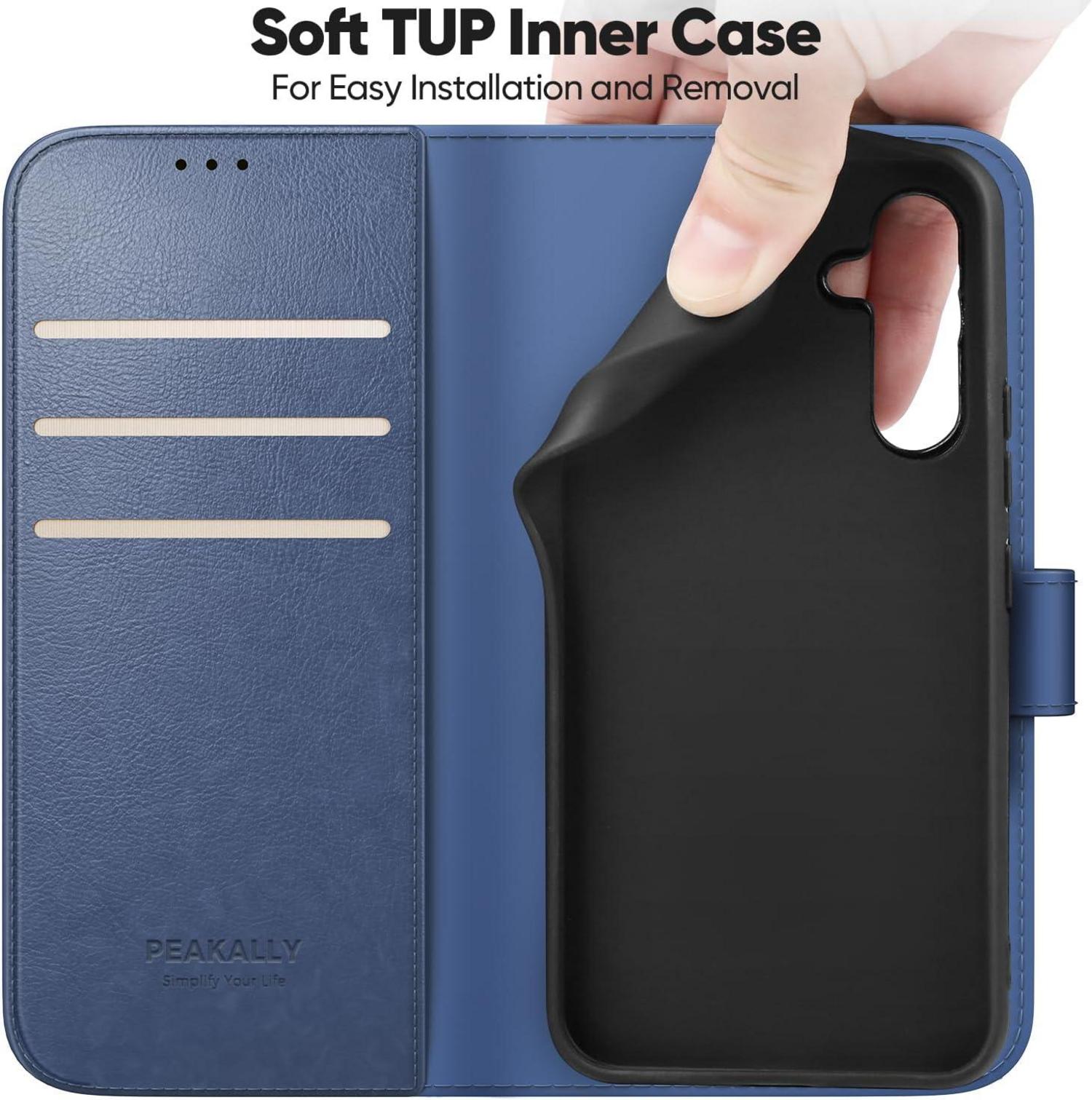 Handyhülle Samsung Galaxy A15 5G PU-Leder Hellblau Panzer Schutz Glas