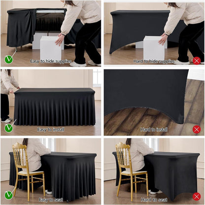 6x Stretch Tischdecke Schwarz Rechteckig 183x76cm