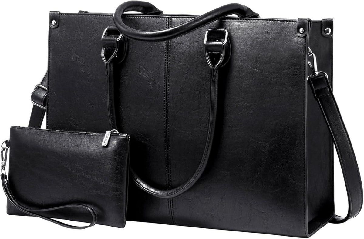 Schwarze LOVEVOOK Laptoptasche 15.6 Zoll PU Leder Umhängetasche