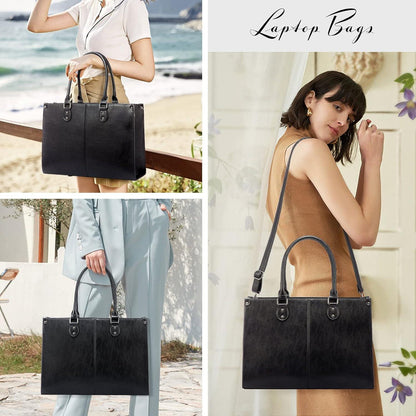LOVEVOOK Laptoptasche 15.6 Zoll PU Leder Umhängetasche Schwarz