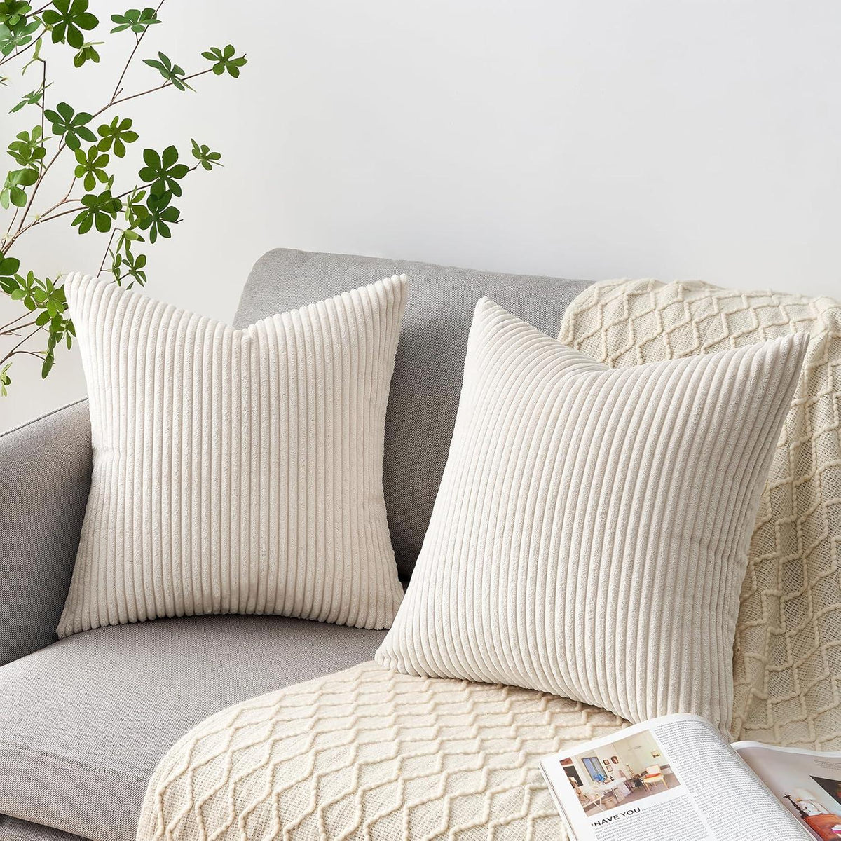 Kissenbezug Samt Deko 4er Set 50x50cm Creme