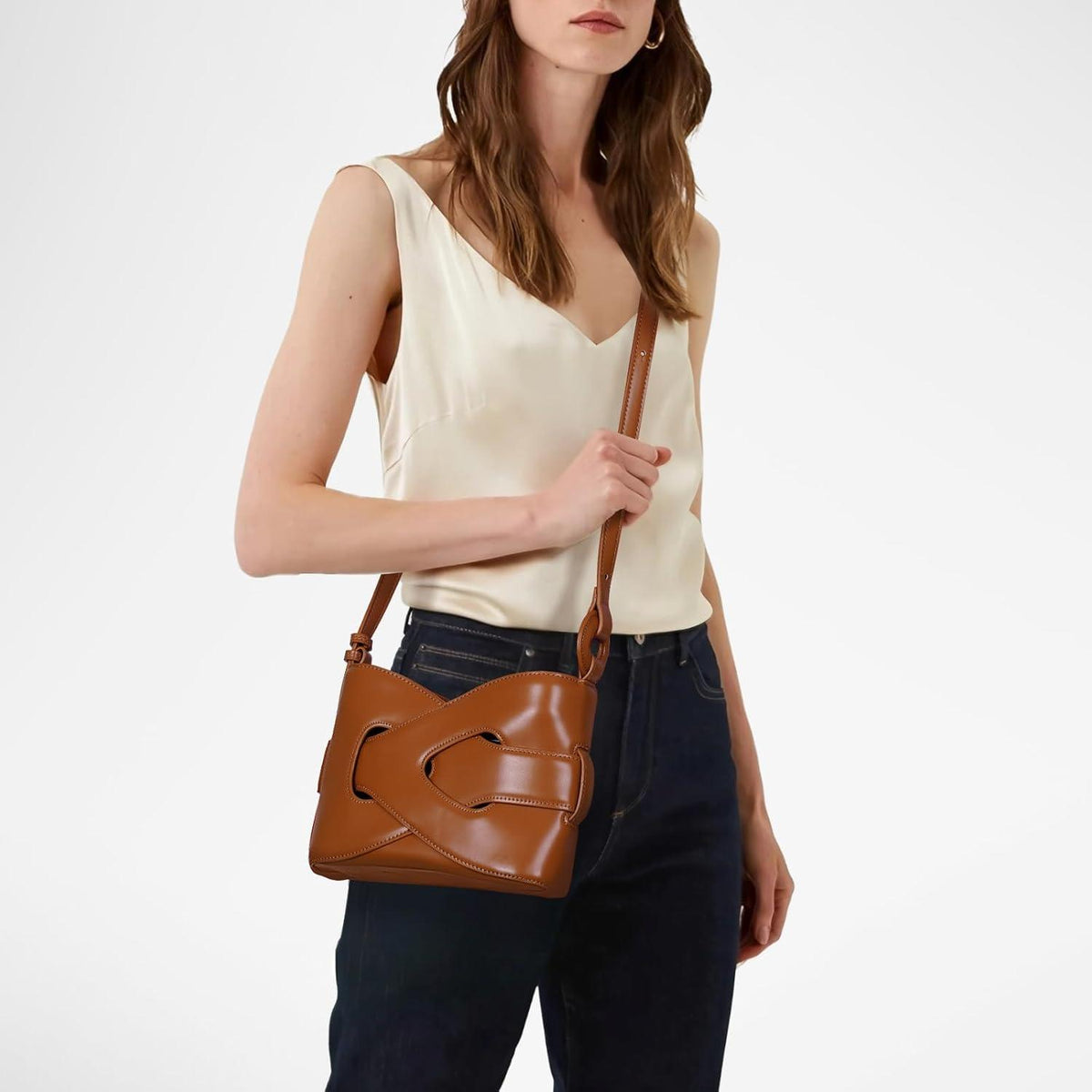 Kleine Damen Handtasche Schultertasche Hobo Bag Vintage Style Braun