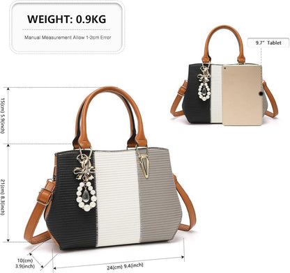 Damen Handtasche Mittelgroß Farbblock Schultertasche PU-Leder Schwarz
