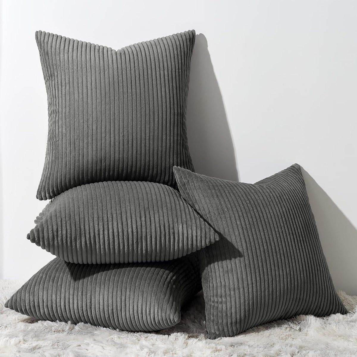 Kissenbezug 4er Set Kordsamt 50x50 cm Dunkel Grau hüllen