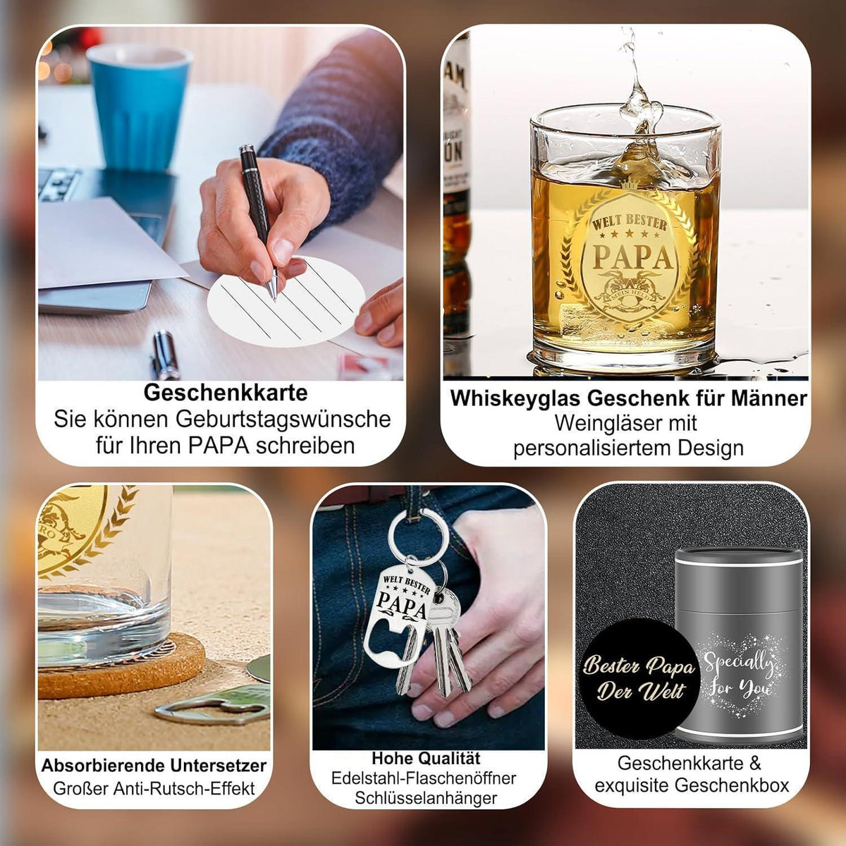 Personalisiertes Whisky Glas Set für Papa - Vatertagsgeschenk