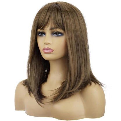 Mittelbraune Bob Perücke mit Pony – 40cm, natürlich & bequem