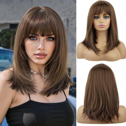 Mittelbraune Bob Perücke mit Pony – 40cm, natürlich & bequem