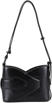 Kleine Vintage Handtasche Damen Schultertasche Schwarz Leder