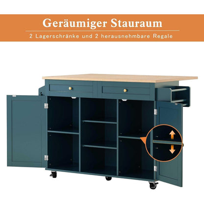 Rollende Kücheninsel mit abklappbarer Arbeitsplatte & Stauraum (Grün)