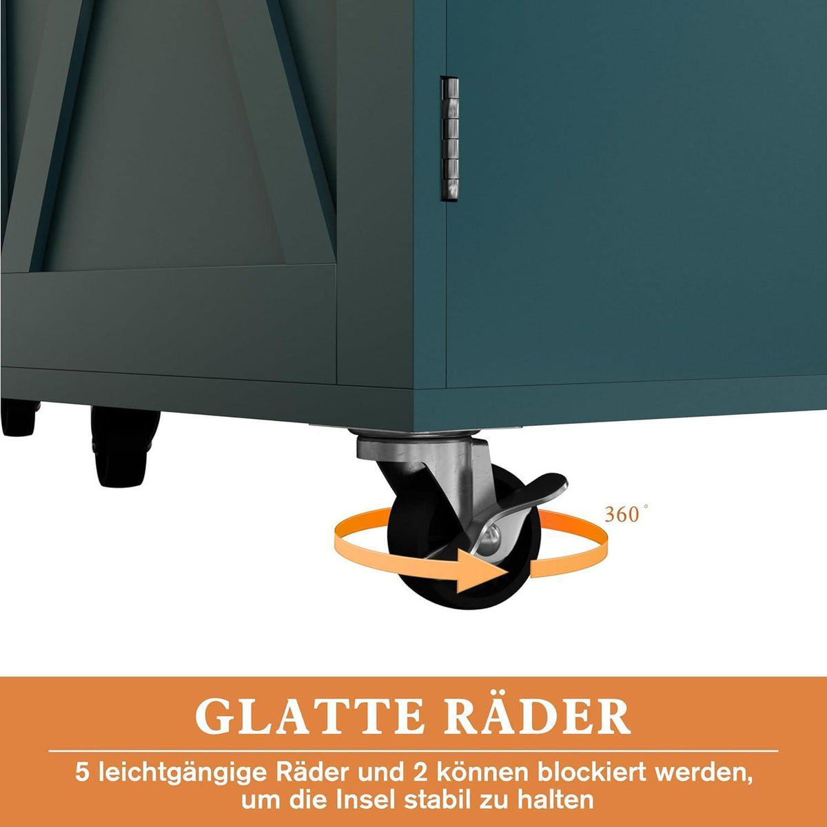Rollende Kücheninsel mit abklappbarer Arbeitsplatte & Stauraum (Grün)