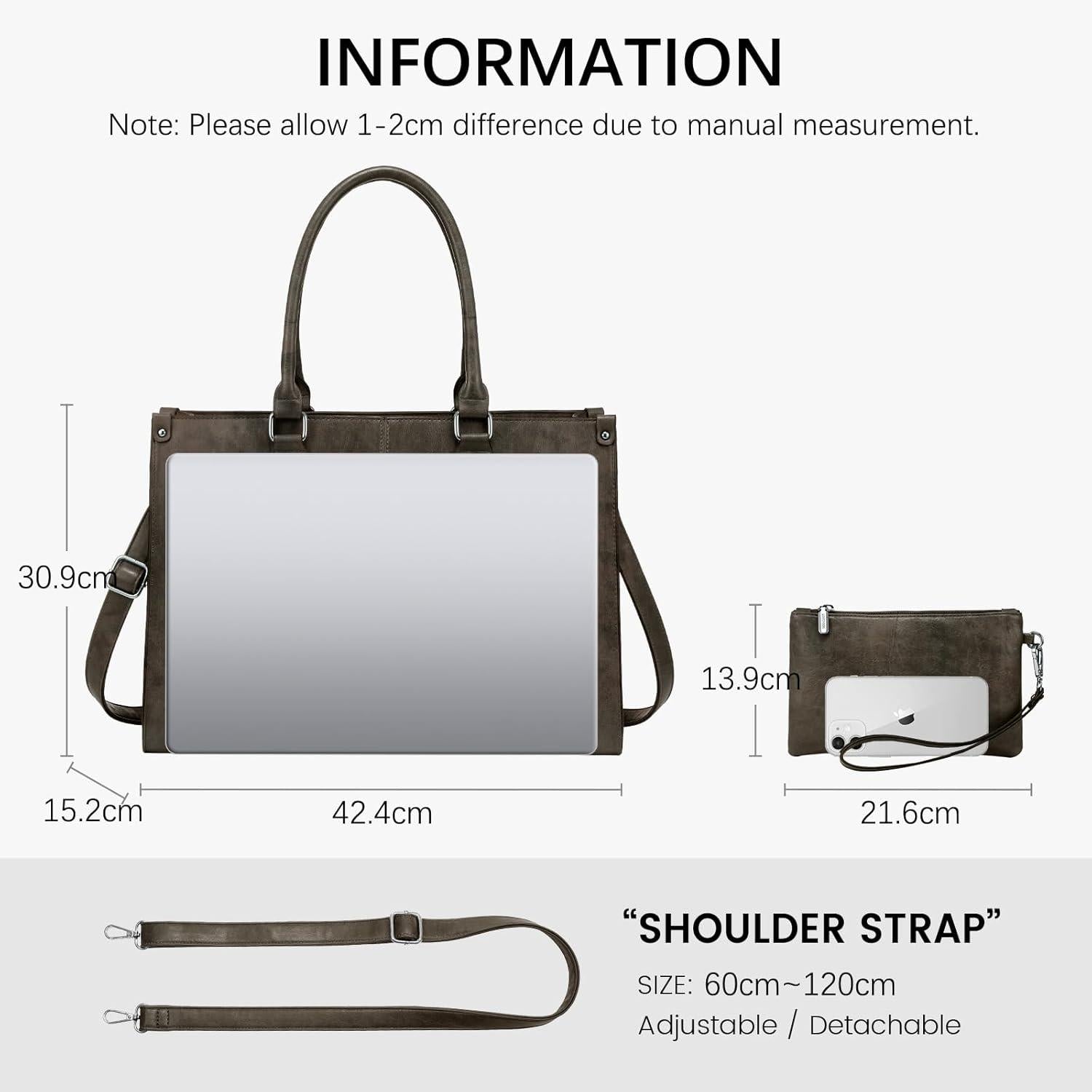 15,6 Zoll Laptoptasche PU Leder Damen Handtasche Umhängetasche Schwarz