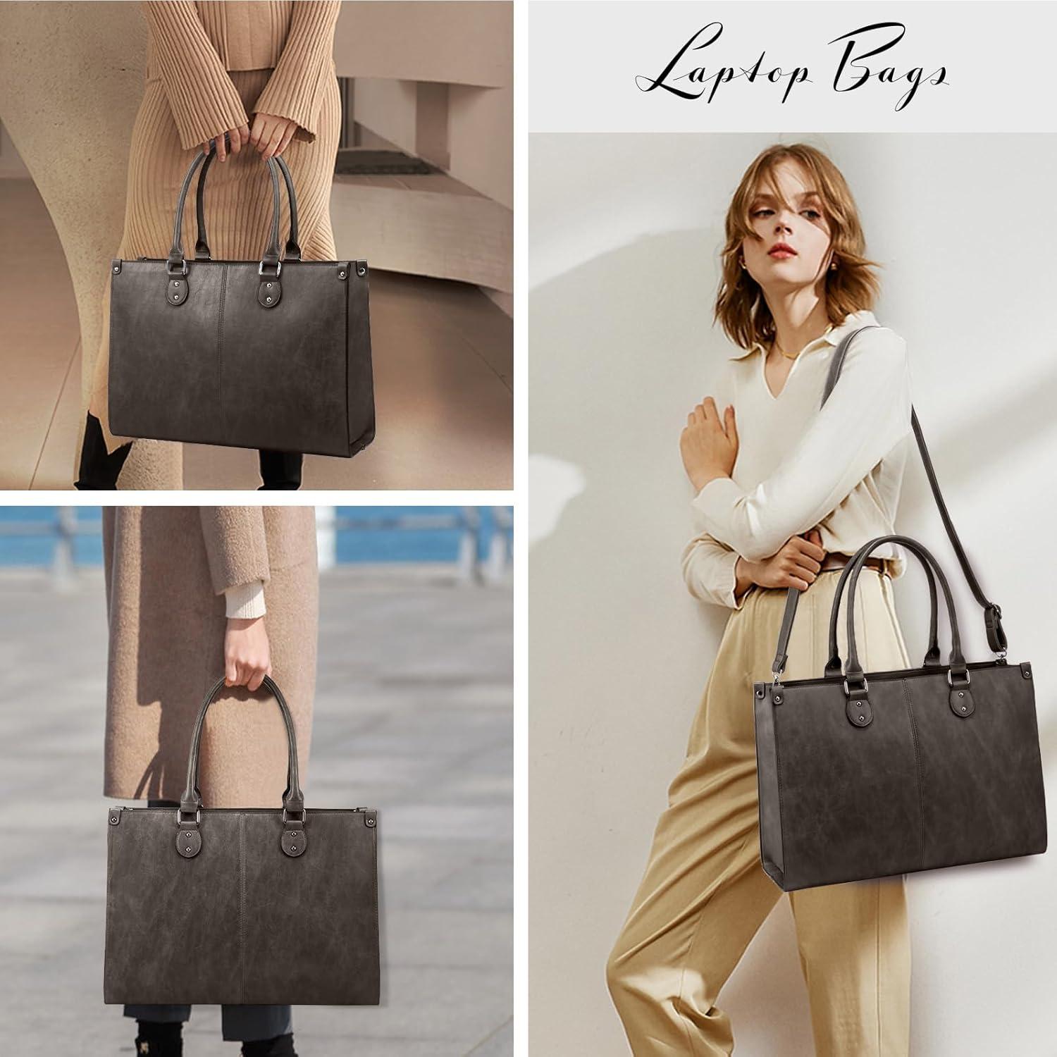 15,6 Zoll Laptoptasche PU Leder Damen Handtasche Umhängetasche Schwarz