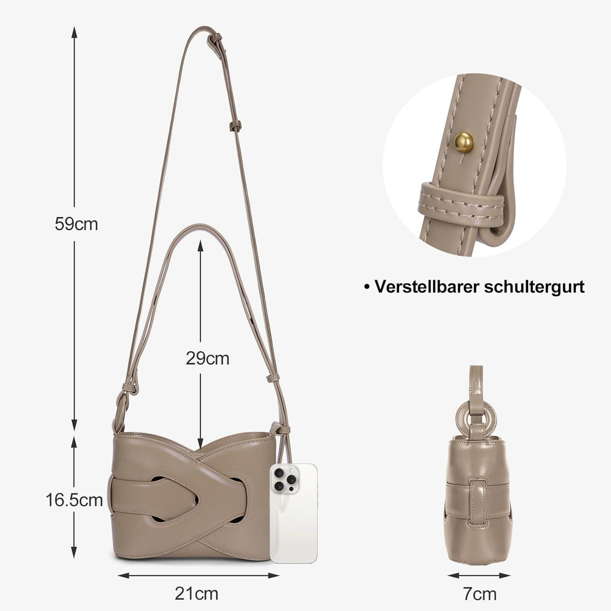 TIAASTAP Damen Handtasche Vintage Hobo Bag Umhängetasche Grau