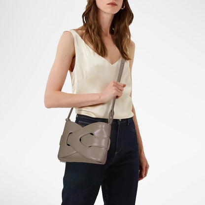 Kleine Handtasche Damen Vintage Leder Umhängetasche Retro Stil Grau