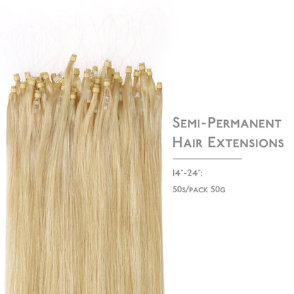 Echthaar Microring Extensions Hellblond Highlights 55cm