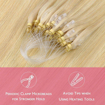 Echthaar Microring Extensions Hellblond Highlights 55cm