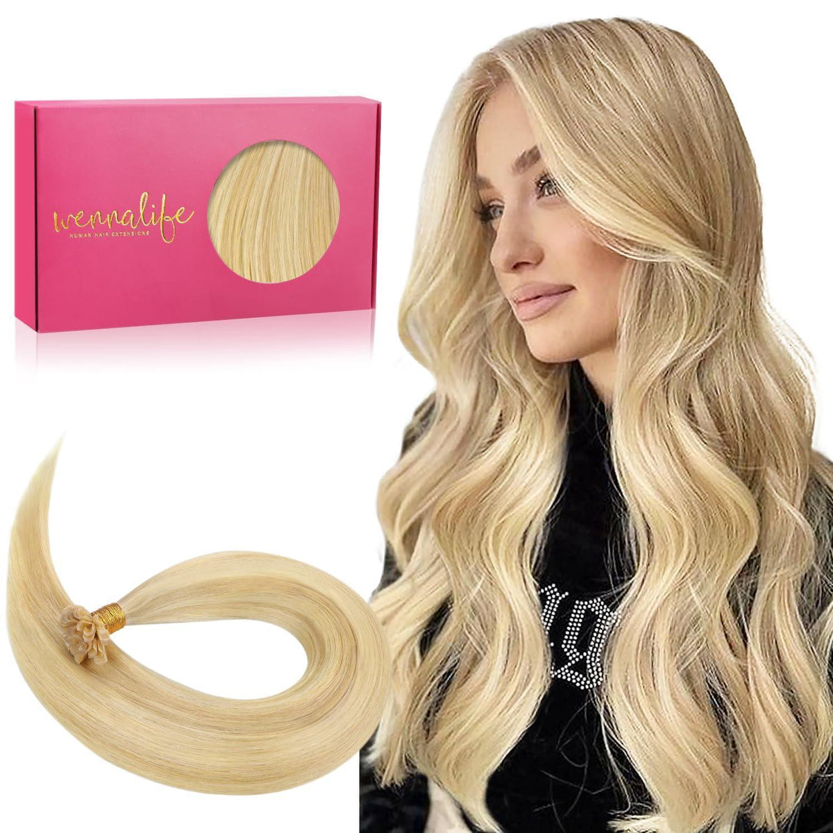 Echthaar Extensions Bonding Hellblond Highlights 55cm