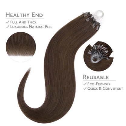 Echthaar Microring Extensions Schokoladenbraun 60cm