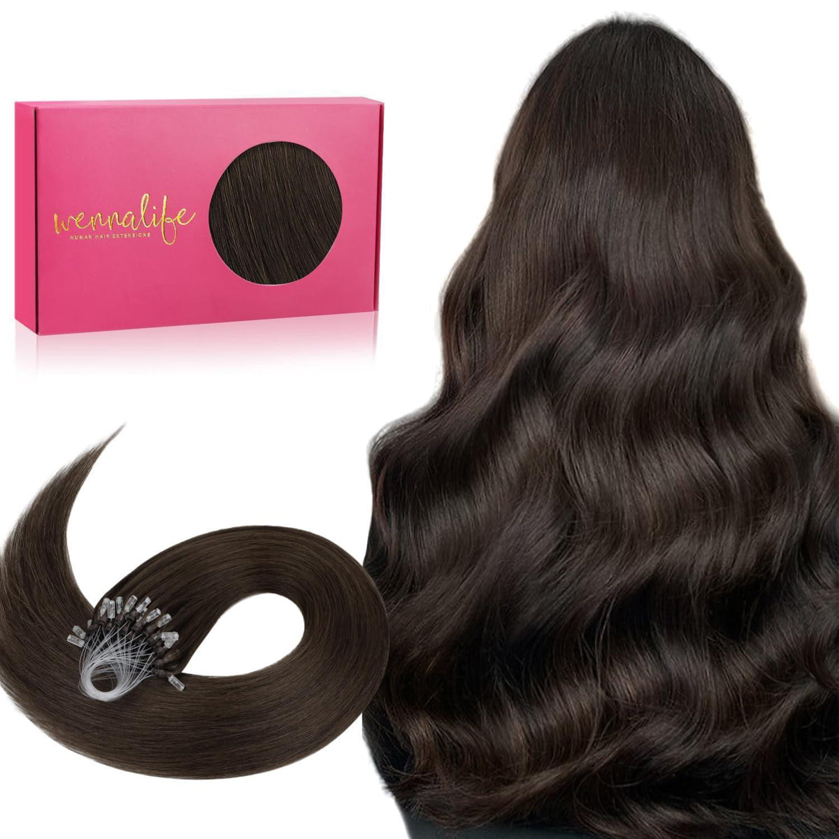 Remy Echthaar Microring Extensions Dunkelbraun 50cm