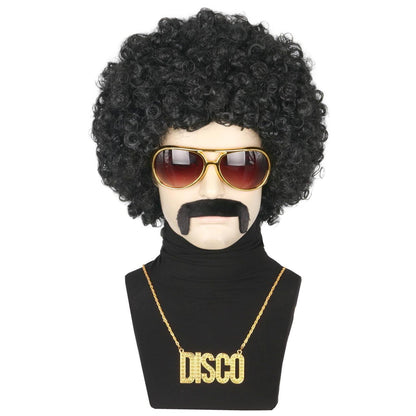 Afro Perücken Set 70er Jahre - Herren Kostüm Perücke mit Accessoires