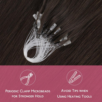 Remy Echthaar Microring Extensions Dunkelbraun 55cm