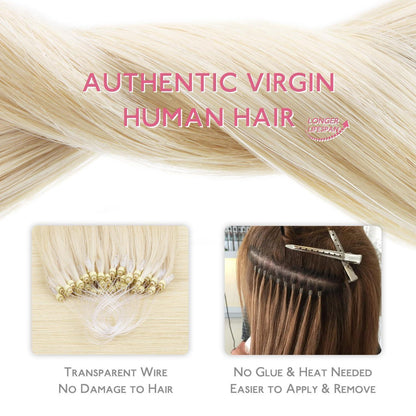 Remy Echthaar Microring Extensions Platinblond 50cm