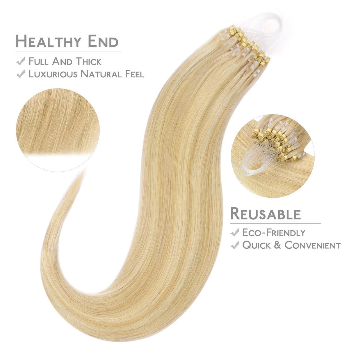 Echthaar Microring Extensions Hellblond Highlights 50cm