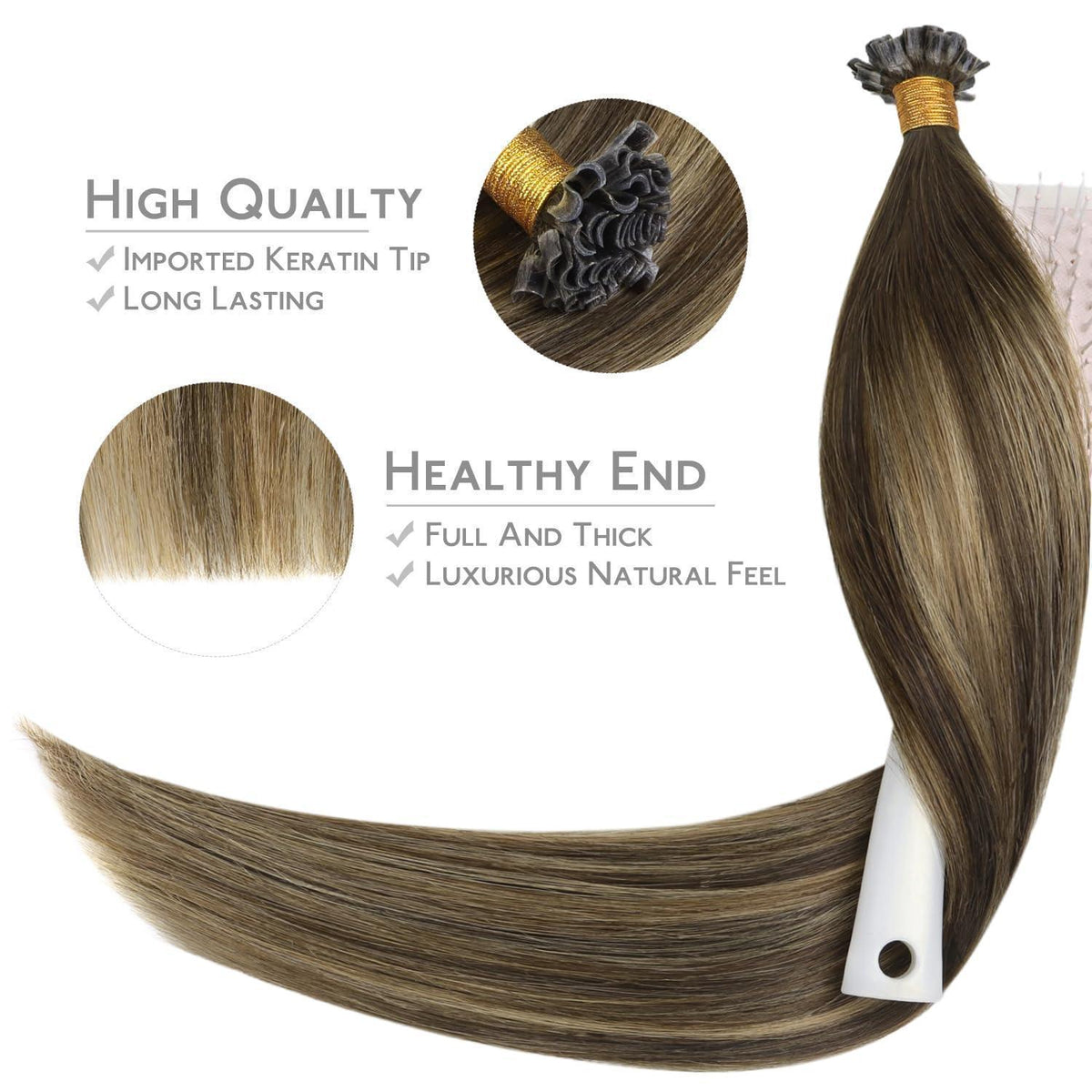Echthaar Extensions U-Tip Bonding 60cm Schoko-Karamell