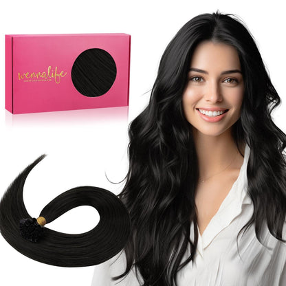 Echthaar Extensions U-Tip Schwarz 60cm - 50g