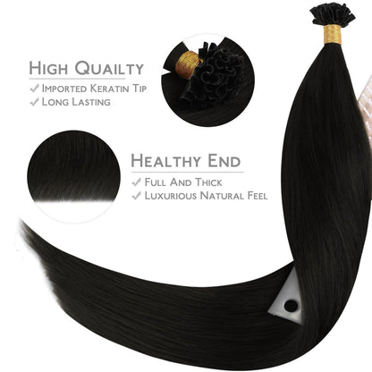 Echthaar Extensions U-Tip Schwarz 60cm - 50g