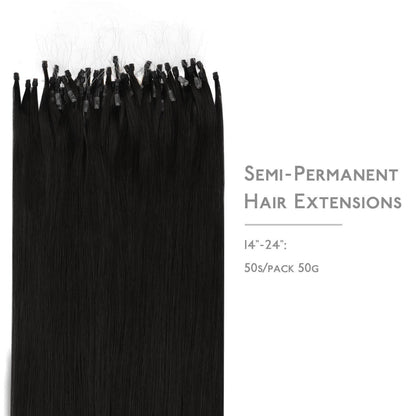 Echthaar Microring Extensions Schwarz 50g – Remy Haarverlängerung