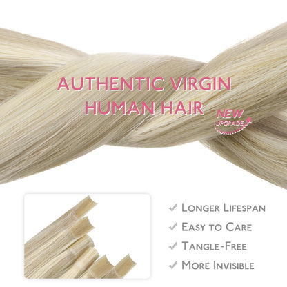 Echthaar Extensions Bonding Aschblond Highlights Platinblond 40cm