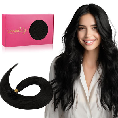Echthaar Extensions U-Tip Tief Schwarz 55cm