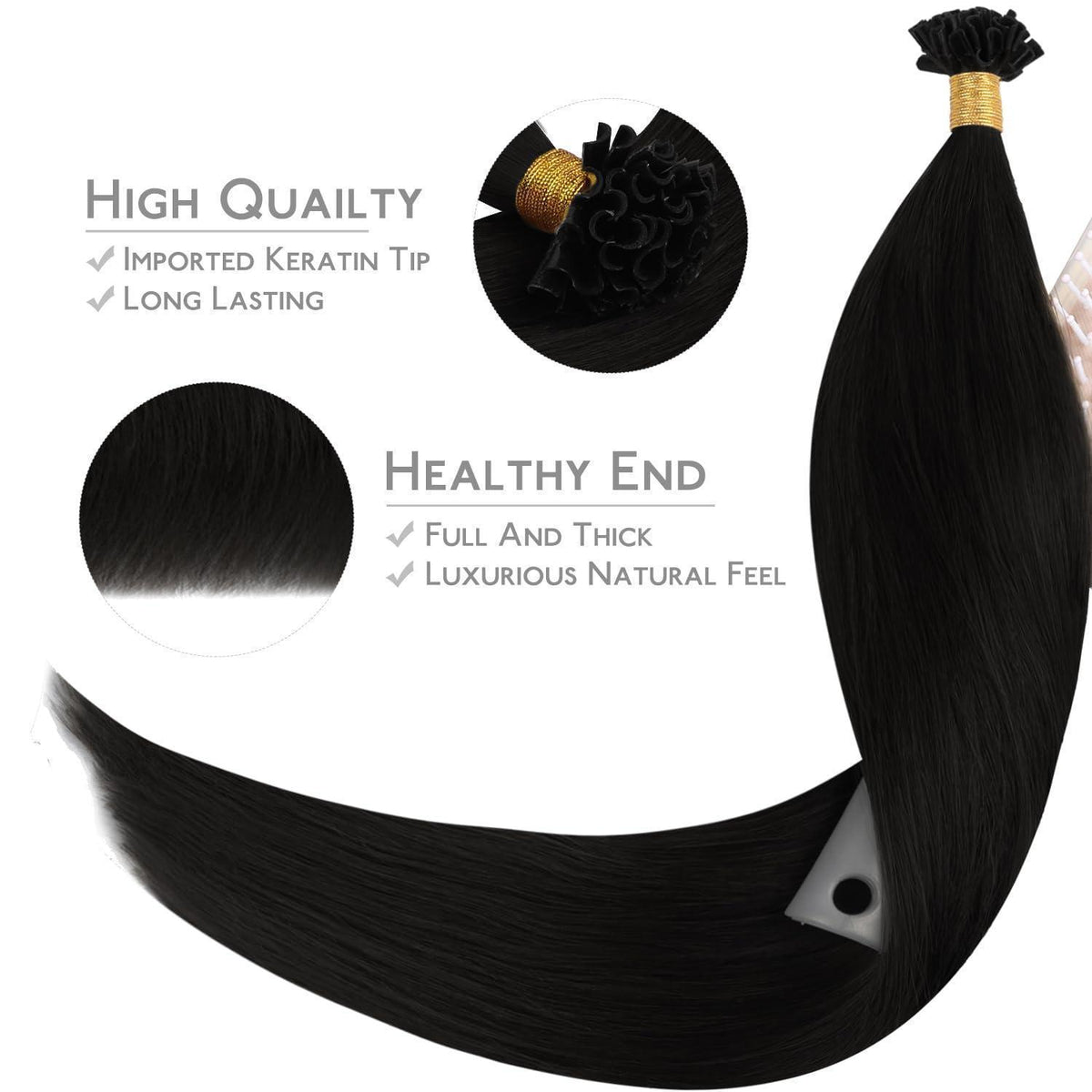 Echthaar Extensions U-Tip Tief Schwarz 55cm