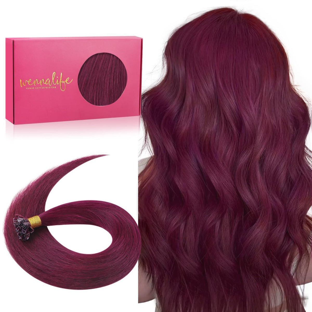 Echthaar Extensions U-Tip Burgund 55cm - 50g