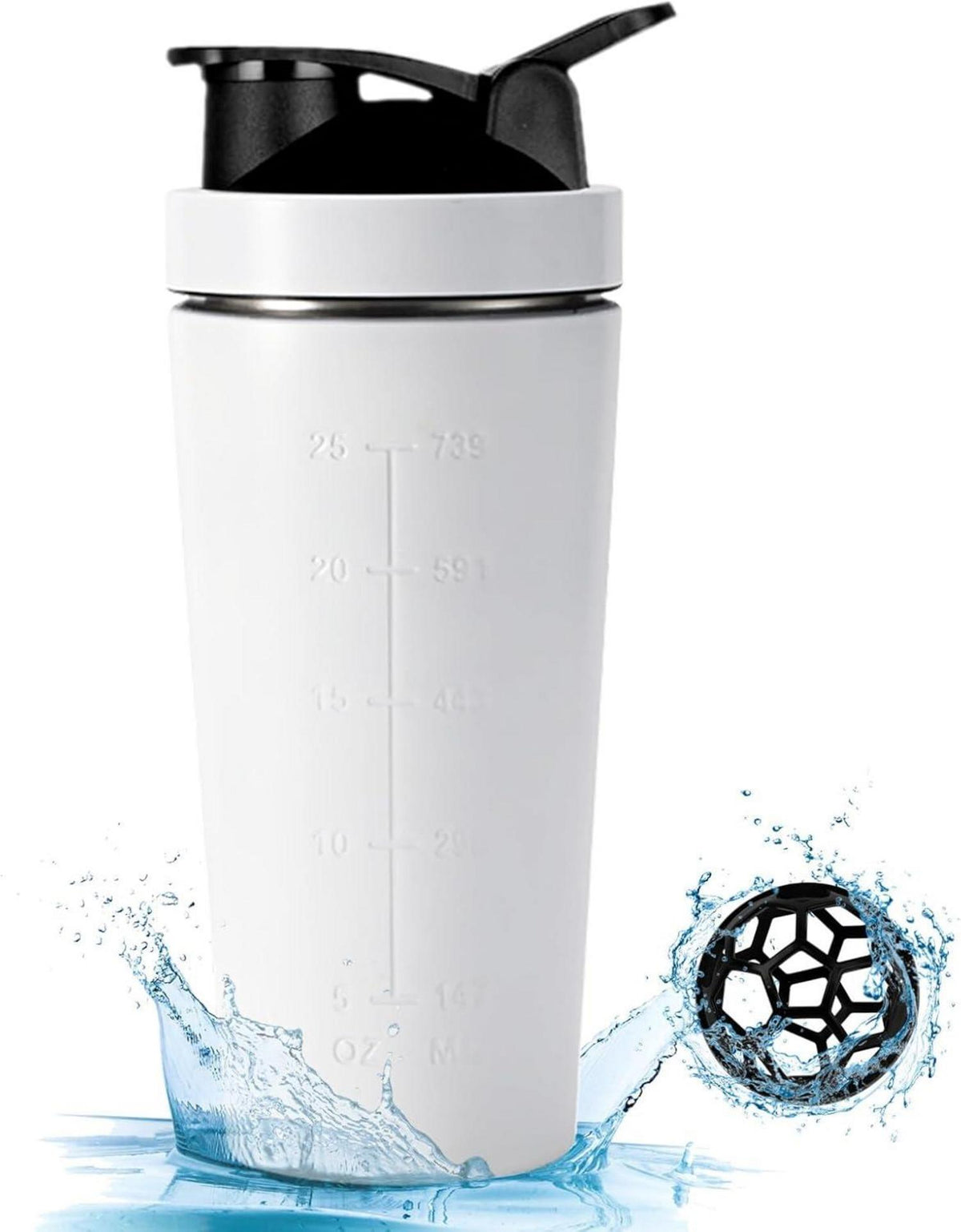 Protein Shaker Edelstahl 750ML Weiß mit Mischball BPA-frei