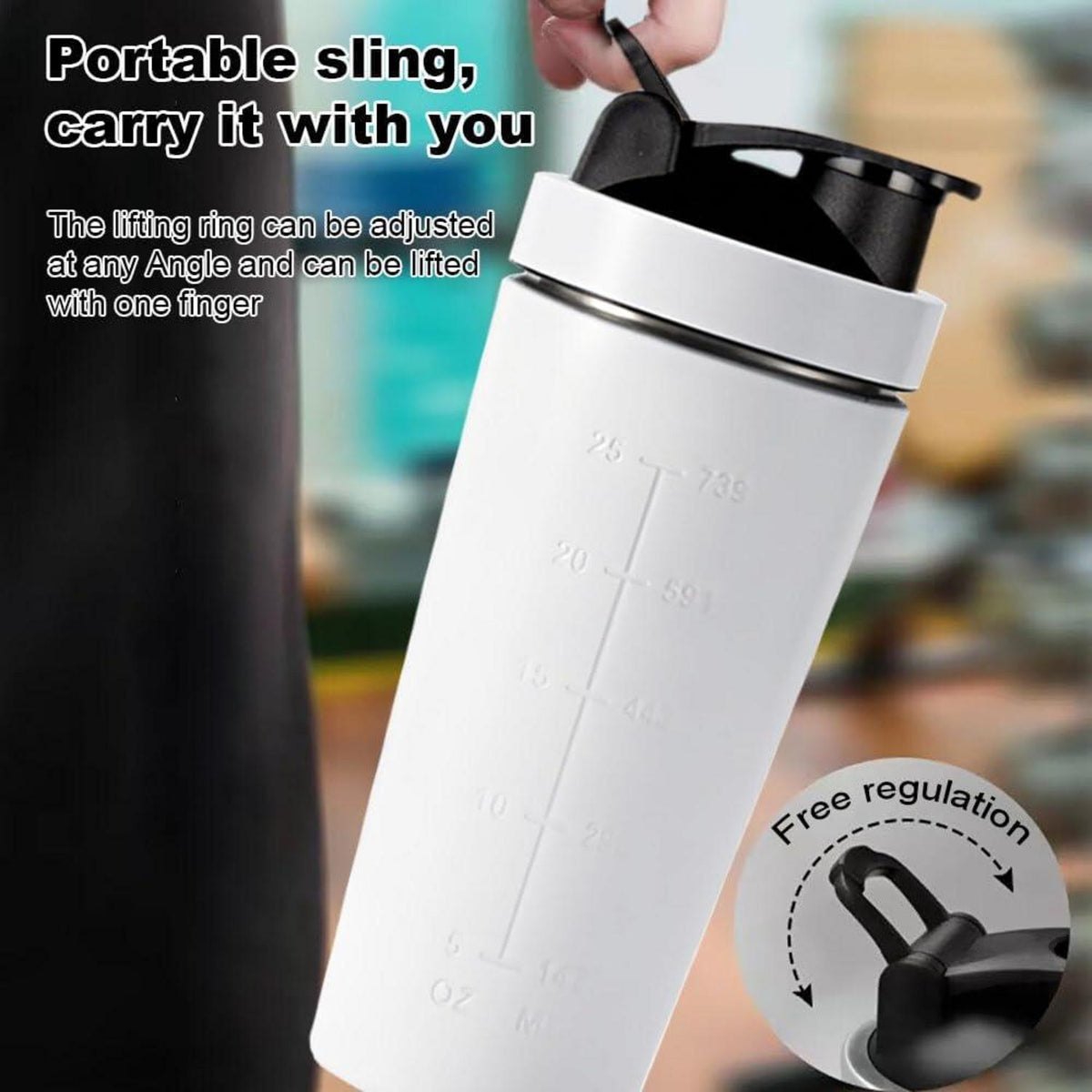 Protein Shaker Edelstahl 750ML Weiß BPA-frei Auslaufsicher