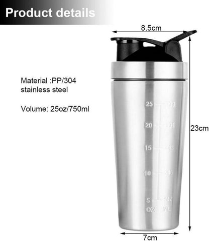 EACHPT Protein Shaker Edelstahl 750ML Silber Mischball BPA-frei und Auslaufsicher
