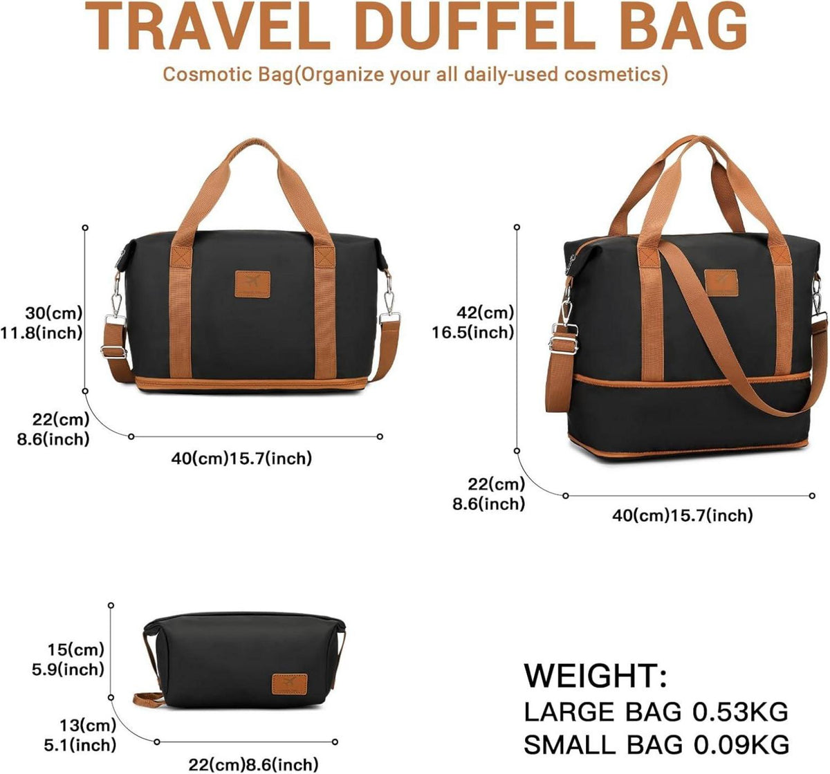 Schwarze Reisetasche 40x30x22CM Damen Herren Wasserdicht Strand Gym