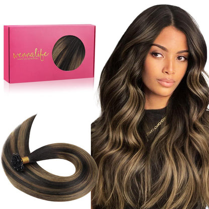 Echthaar Extensions U-Tip Balayage Dunkelbraun-Kastanienbraun
