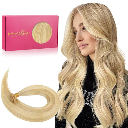 Echthaar Extensions Bonding Hellblond Highlights 50cm